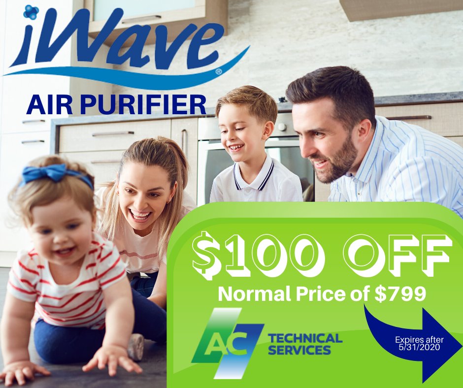 Now through 5/31/20, the iWave-R indoor air purifier is $100 off the regular price.  Call us at  (210) 677-0001!

#iWave #airpurifier #indoorallergens #reduceindoorallergens #airpurification #sale #ACtechnical #ACtechnicalservices