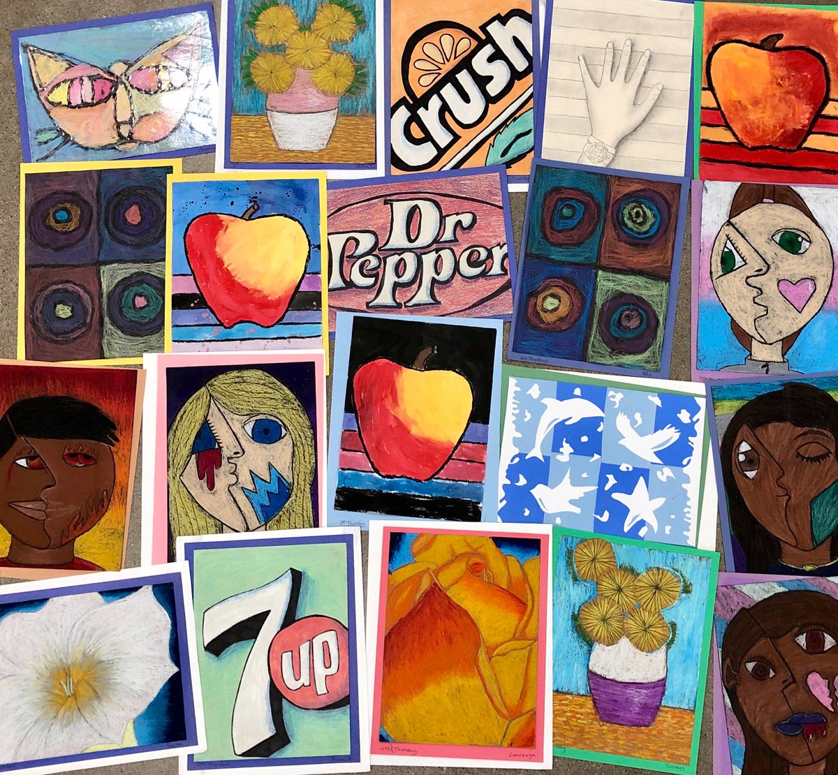 KerrCometsArt's tweet photo. Almost forgot my last group of artwork that I took down last week. This is artwork from my Friday group (1st, 2nd, 3rd, 4th &amp; 5th). @KerrComets @AisdElemArt https://t.co/tvETr9TuZF