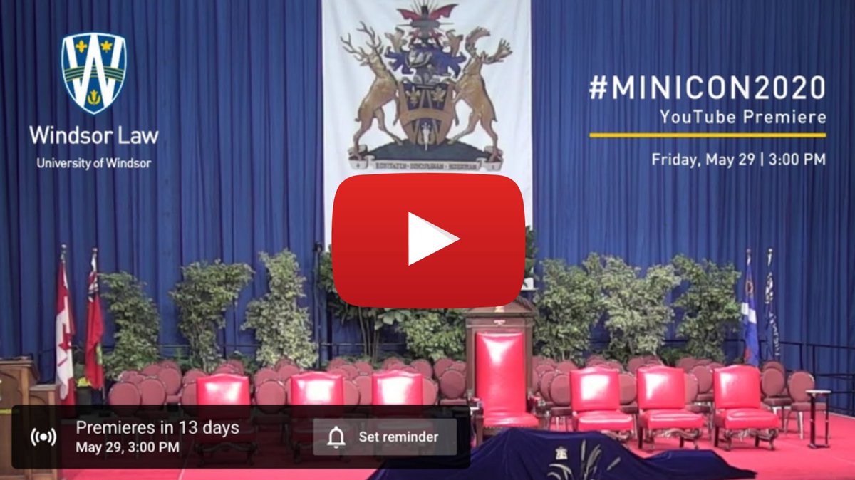 WindsorLaw's tweet image. We are pleased to announce the #WindsorLaw Class of 2020 - Virtual Celebration video premiere watch page is now available on our YouTube channel: youtu.be/Q8RklQ0L5nc

Don't forget to subscribe and ring the 🛎 for notifications.

#MiniCon2020
