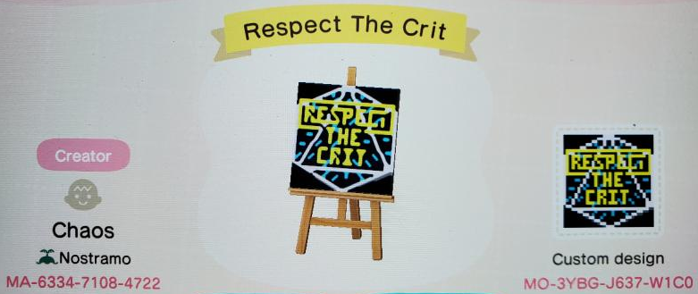 DandRpodcast's tweet photo. So cool! Casual Chaos, one of our patron supporters and contributors on discord, made logos for D&R and @RespectTheCrit in everyone's current favorite game, and they look fantastic! #Animalcrossing #AnimalCrossingQrCode #dungeonsanddragons #tabletopgames #podcasts https://t.co/bb2OgclFhN