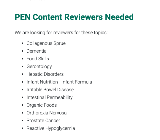 pennutrition's tweet photo. There are currently more than 300 PEN Reviewers and we would love for you to join this group and share your expertise and energy! We are looking for reviewers for a number of topics. Details on how to get involved here: https://t.co/PyoINQltOf https://t.co/gm9weyarW8