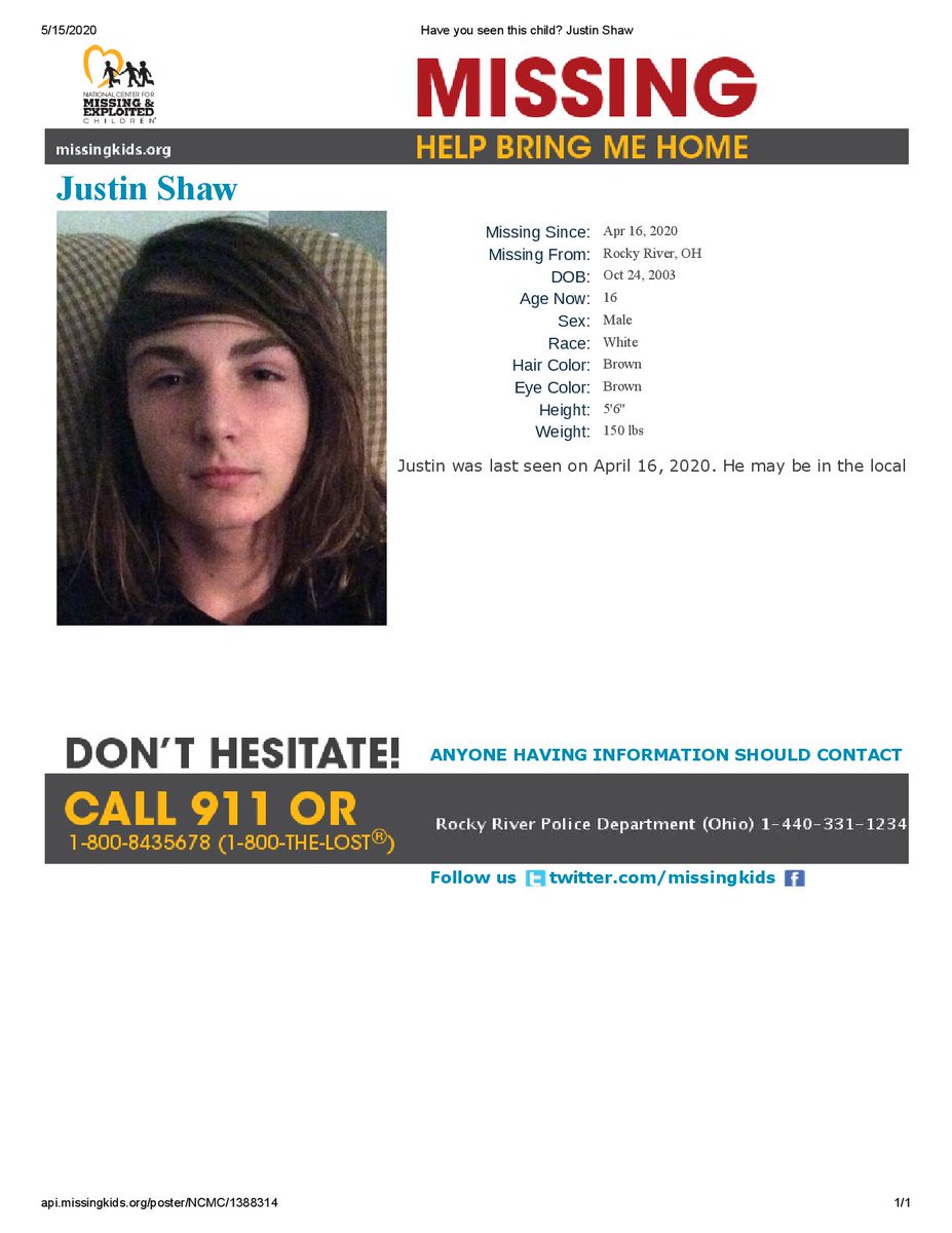 RockyRiverPD's tweet photo. 16-year-old Justin Shaw ran away from his foster home in Rocky River.

If you know where Justin is, please call Rocky River Police at 440-331-1234 Ext. 0 to report his location to a dispatcher. If you're in another city, you can also notify police in that city. https://t.co/OOymjs2DdZ