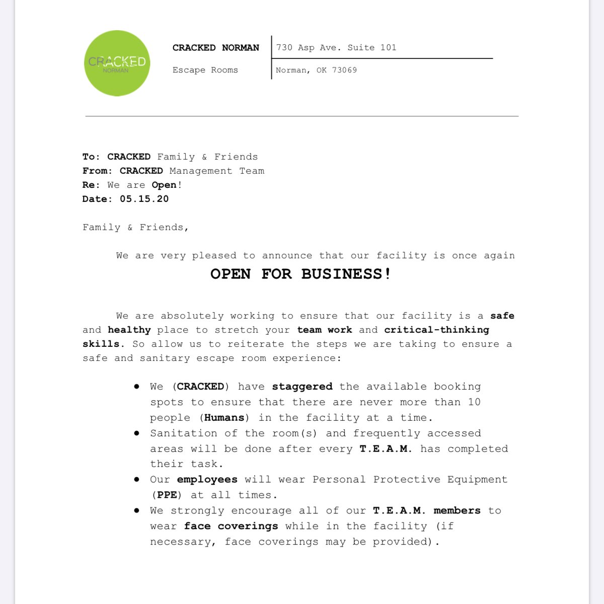 We are Open (again)!
Check out our new hours and booking spots at crackednorman.com!