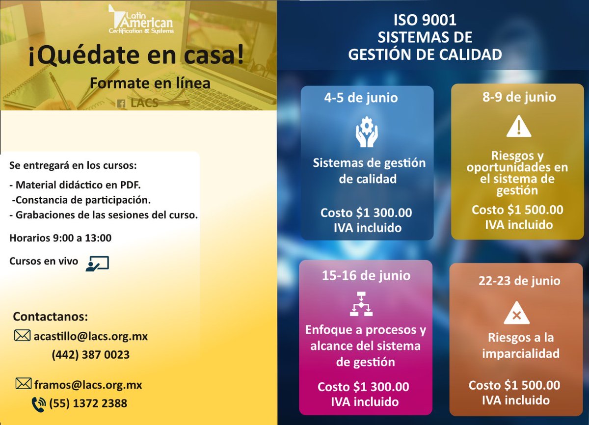 SystemsLatin's tweet image. Descubre como puedes ayudar a tu empresa a través de implementar un Sistema de Gestión y las grandes oportunidades que te permite.  #ISO9001 #ISO27001 #ISO37001
¡No te pierdas nuestros diferentes cursos! 🤓💻