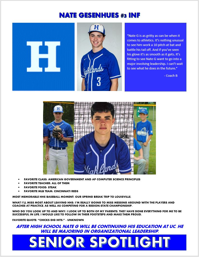 Today's #seniorspotlight is someone who is a grinder. Nate G battles, competes, and gives his best every time he steps on the field. We were looking forward to his senior year. We're going to miss him a ton!  <a href="/fthhsathletics/">HHS Birds</a> <a href="/FTSchools/">Fort Thomas Schools</a> <a href="/FTHighlandsHS/">Highlands High School</a> @FTISSuper <a href="/mcbertasso/">Matthew Bertasso</a>