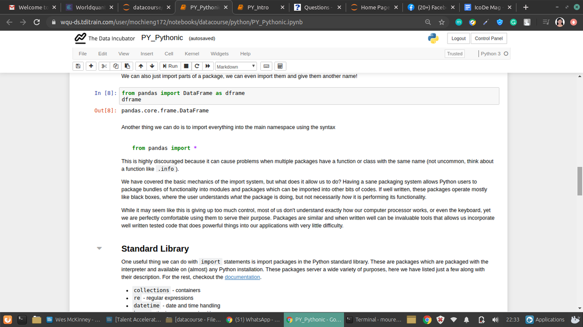 Jadamoureen's tweet photo. #Day7 @DevCKla 
import <package> syntax - construct allows us to include code from other python files or modules &amp; packages into the current code . Python interpreter will attempt to execute any code that it's given &amp; when it can't,  raise Exception
#30DayCodeChallenge
#DevCKLA https://t.co/maAn1nI4tK