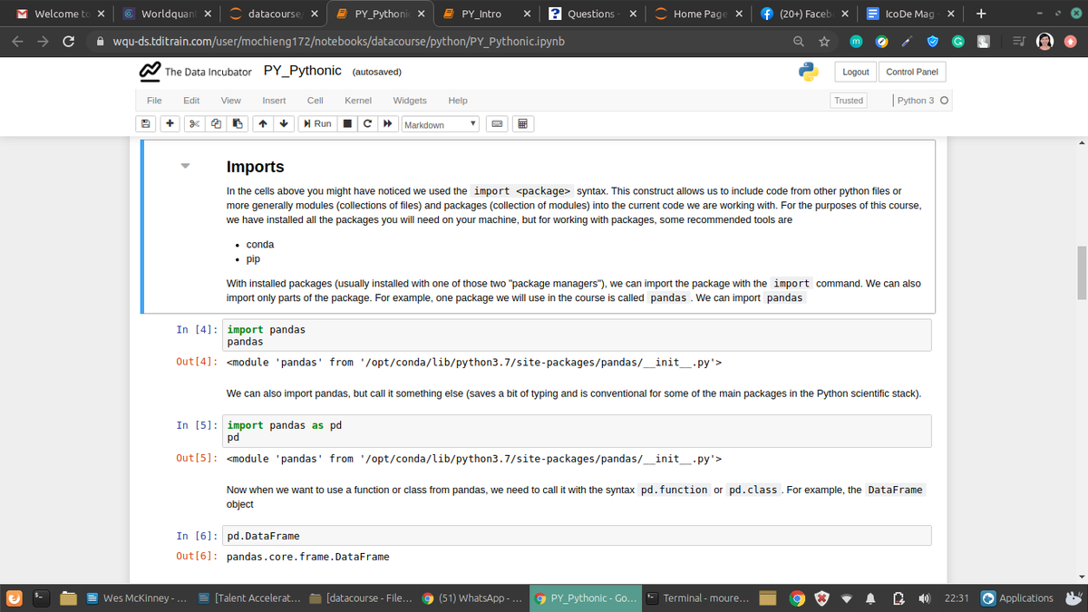Jadamoureen's tweet photo. #Day7 @DevCKla 
import <package> syntax - construct allows us to include code from other python files or modules &amp; packages into the current code . Python interpreter will attempt to execute any code that it's given &amp; when it can't,  raise Exception
#30DayCodeChallenge
#DevCKLA https://t.co/maAn1nI4tK