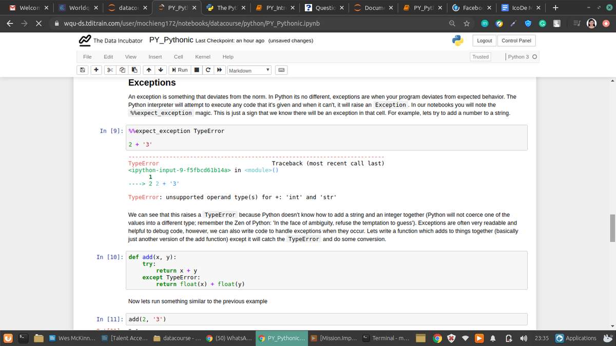 Jadamoureen's tweet photo. #Day7 @DevCKla 
import <package> syntax - construct allows us to include code from other python files or modules &amp; packages into the current code . Python interpreter will attempt to execute any code that it's given &amp; when it can't,  raise Exception
#30DayCodeChallenge
#DevCKLA https://t.co/maAn1nI4tK