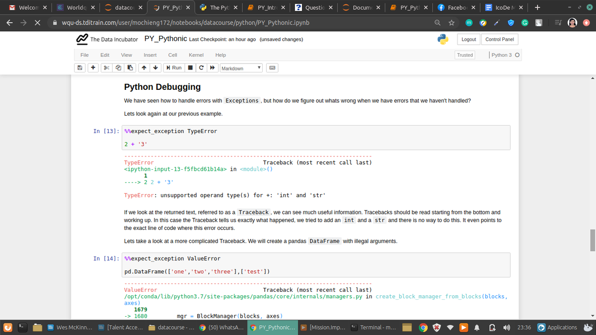 Jadamoureen's tweet photo. #Day7 @DevCKla 
import <package> syntax - construct allows us to include code from other python files or modules &amp; packages into the current code . Python interpreter will attempt to execute any code that it's given &amp; when it can't,  raise Exception
#30DayCodeChallenge
#DevCKLA https://t.co/maAn1nI4tK