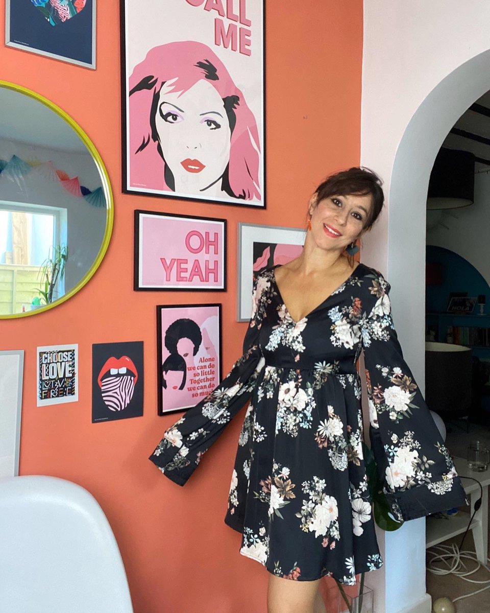 Doodlemoo's tweet photo. Well as we can’t go to exhibitions I’ll attend my own show ha! With an Aperol Spritzer on hand #dressupfriday #lockdownglam https://t.co/m8U9q9I5Si