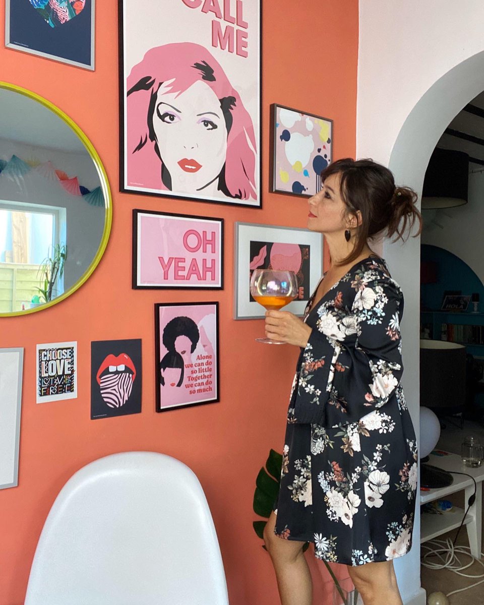 Doodlemoo's tweet photo. Well as we can’t go to exhibitions I’ll attend my own show ha! With an Aperol Spritzer on hand #dressupfriday #lockdownglam https://t.co/m8U9q9I5Si