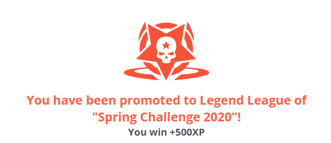 nmahoude's tweet photo. Pretty proud 😎. Long time since I get to legend on friday night #springchallenge2020 @CodinGame https://t.co/uOybUW9SM7