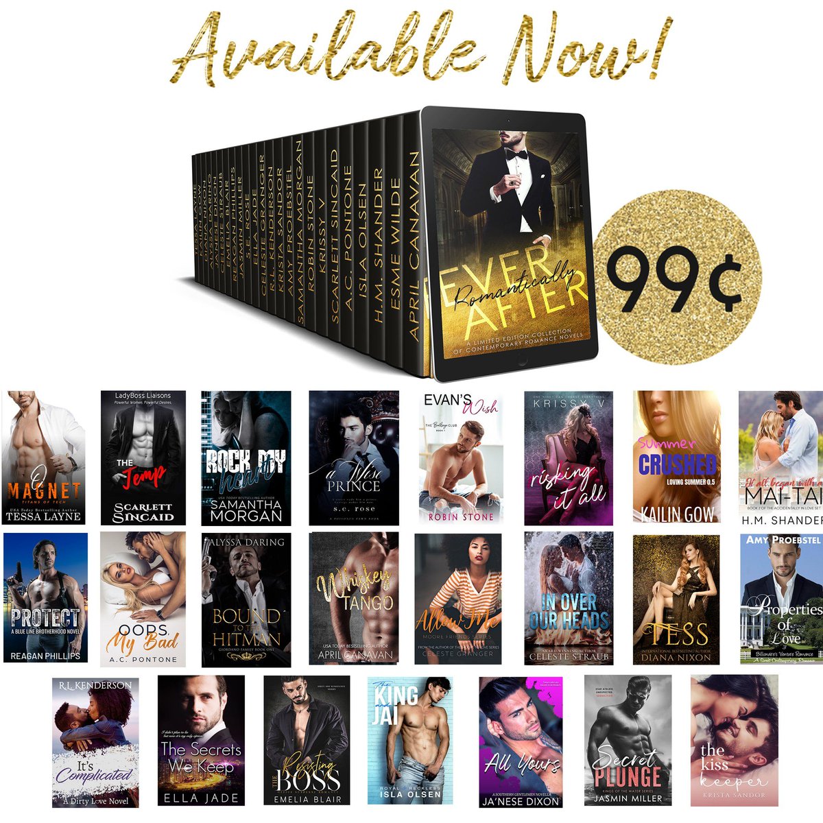 janesedixon's tweet image. $100 worth of books for less than $1! That&apos;s just $.05 per book for nearly 60 HOURS of reading! Snag your copy of Romantically Ever After at 99¢ before the price goes up! www.books2read/com/romanticallyeverafter @GrangerCeleste