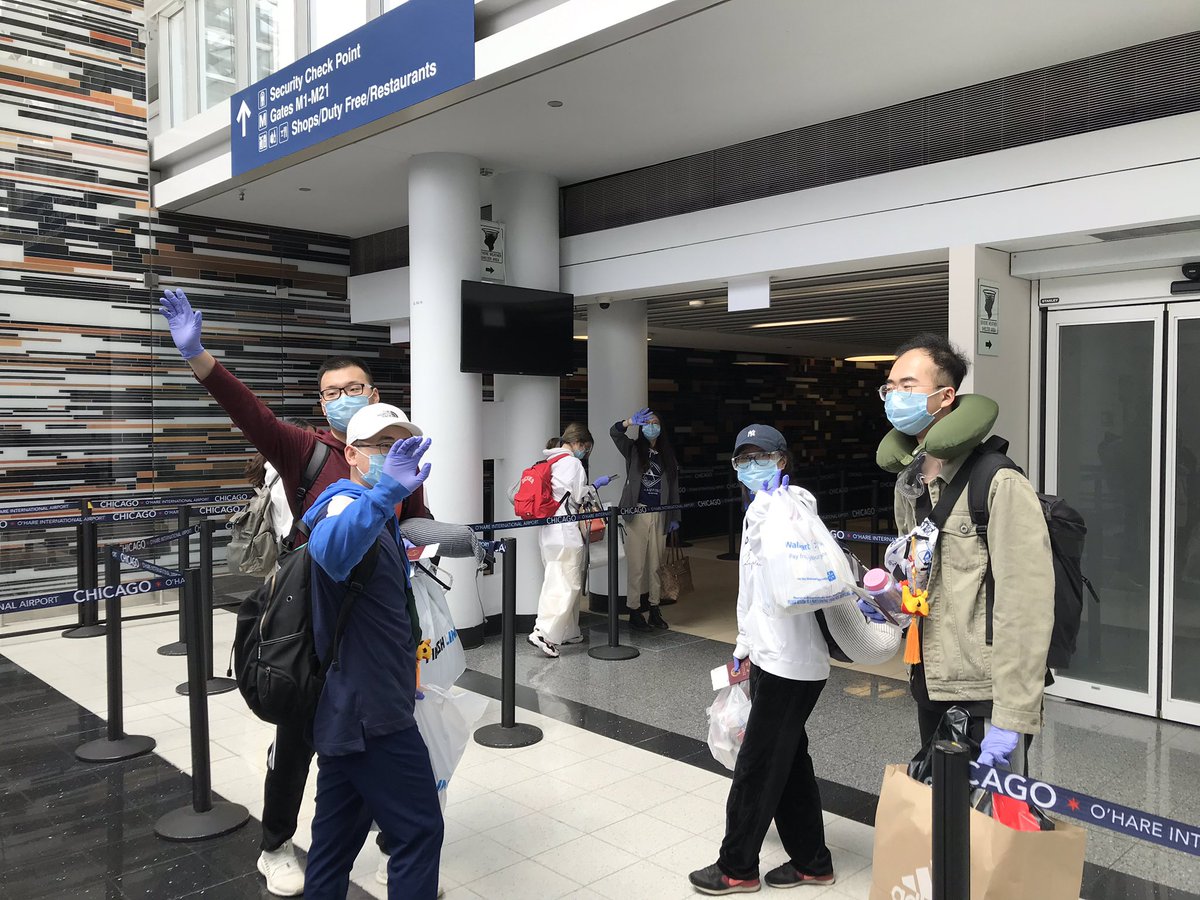 msuiltc's tweet photo. Finally! After 5 weeks, the group who got stuck in the U.S. is heading back home! 4 Consuls from Consulate-General of the People’s Republic of China in Chicago came to the airport to send off every one taking this special arranged flight. Safe travels, all! 🛫 We’ll miss you! ♥️ https://t.co/Dbg5mCaVd7