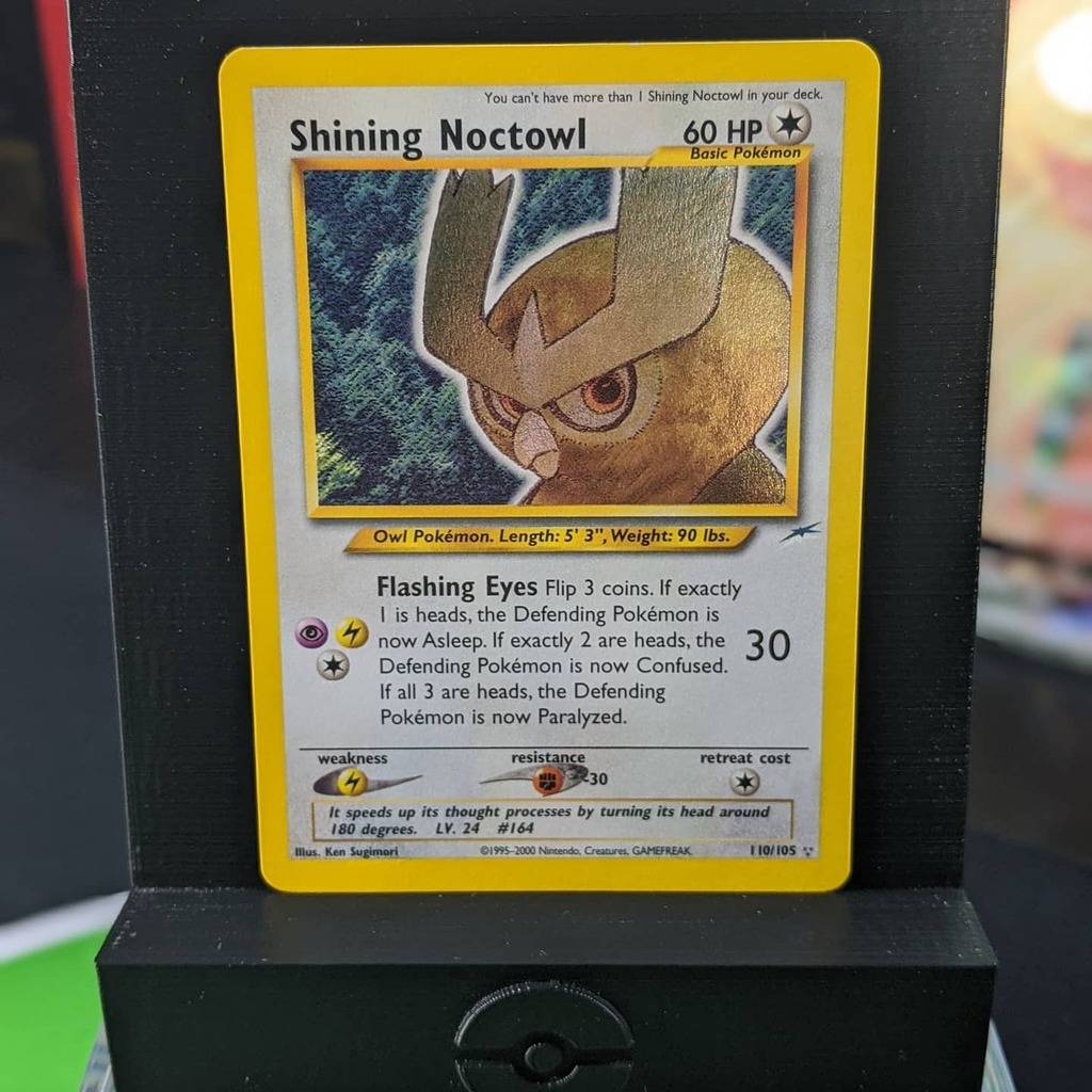 GreenWitEVIL's tweet photo. I'm taking a quick pause from all my Godzilla hype to show off a card I pulled myself when I was a lad. 😂😂😂 Yes I knew how to protect cards back in the day and it shows now. Shining Noctowl is 👌
#pokemon #pokemoncards #noctowl
#shiningnoctowl #neode… https://t.co/5D4CrMVNIJ https://t.co/5pKzPaMs8g