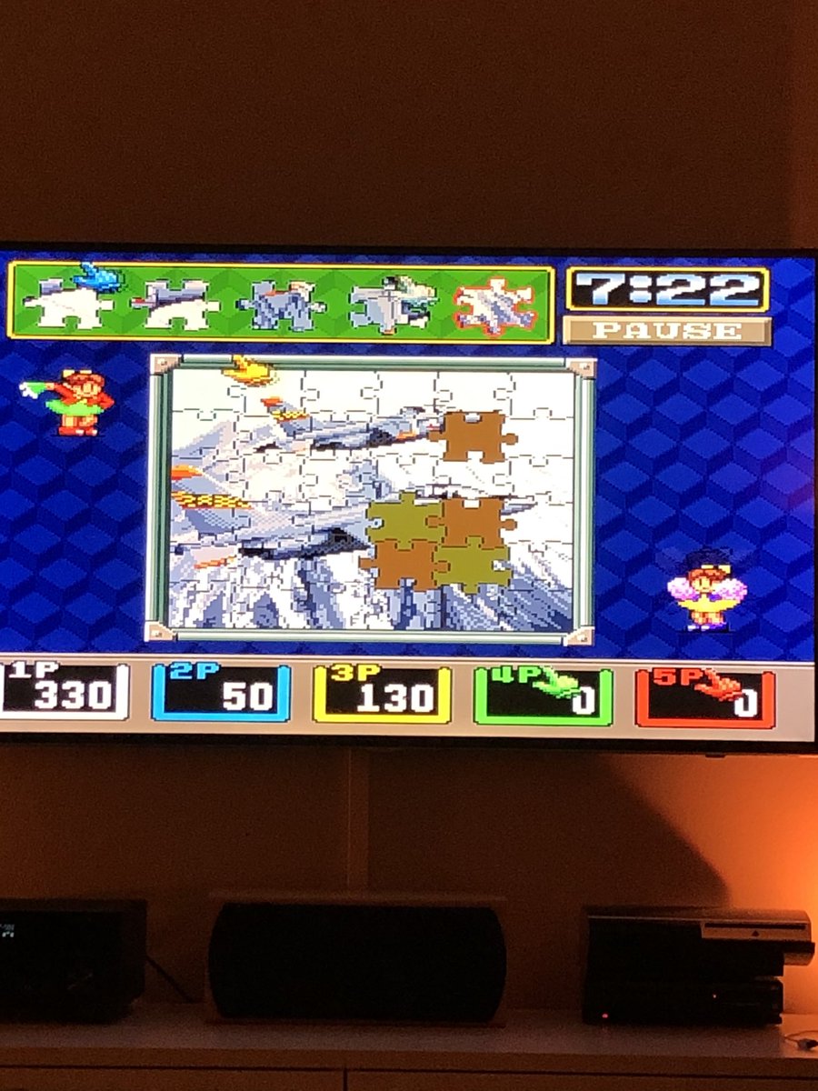 HSCMunich's tweet photo. Tonight we played Pieces (known in Japan as Jigsaw Party (ジグソーパ〜ティ〜)) in Multitap Netplay Mode. Together with @GeekGirlMunich @liviucoman @twh1st and legendary Fandal! Thanks and good night. https://t.co/rDJ5R3iukY
