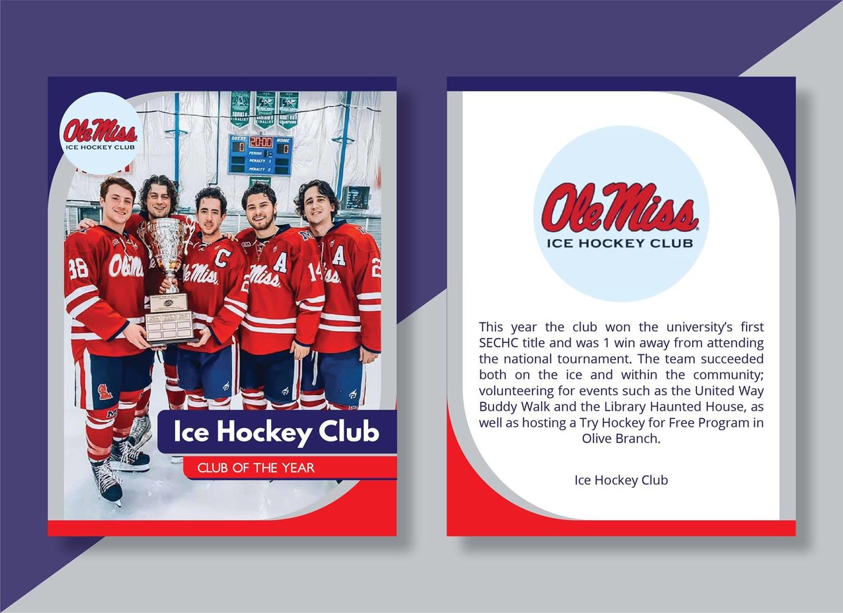 We are grateful &amp; proud to say that Ole Miss Hockey has been named 𝗖𝗟𝗨𝗕 𝗢𝗙 𝗧𝗛𝗘 𝗬𝗘𝗔𝗥! 🔵🔴 Thank you for all the support! Hotty Toddy &amp; Go Ice Rebs!