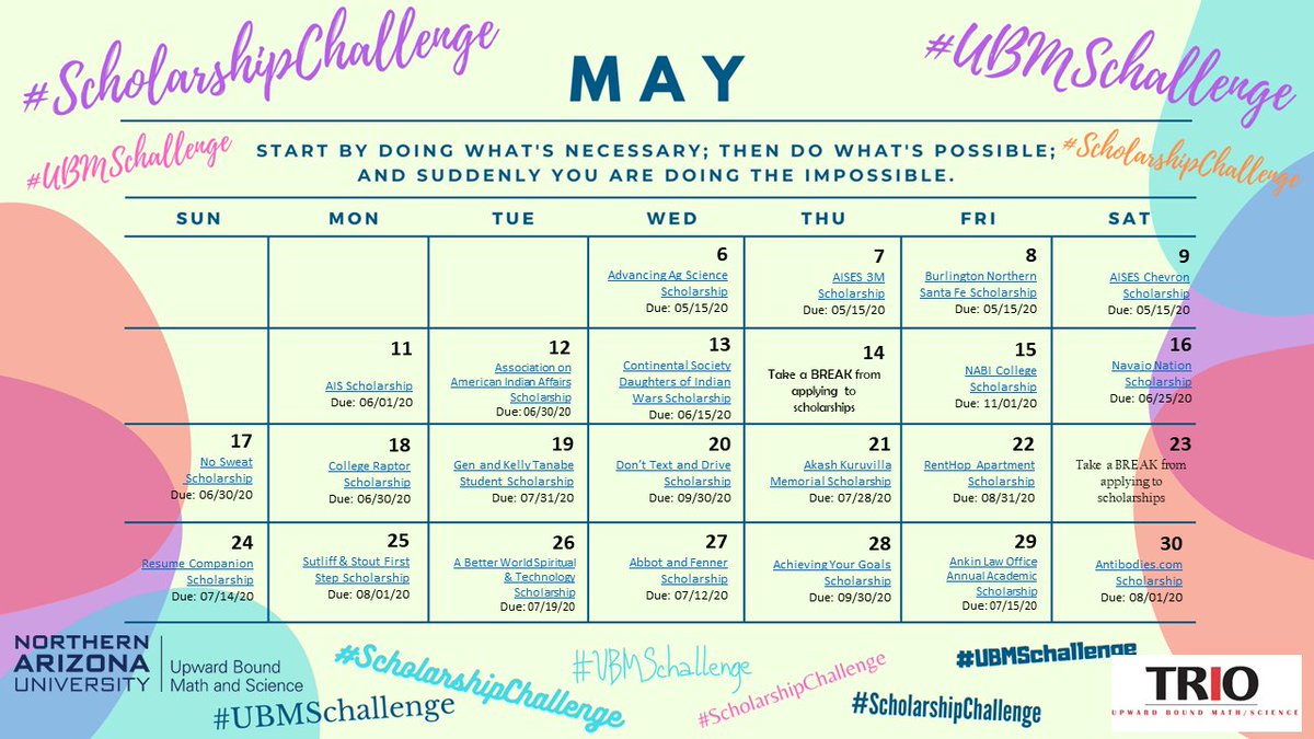 NACRC_AZ's tweet photo. Don't forget to be applying for scholarships right now! Check out these great options put together by the NAU Upward Bound Math &amp; Science program. https://t.co/dHZOZVcshT