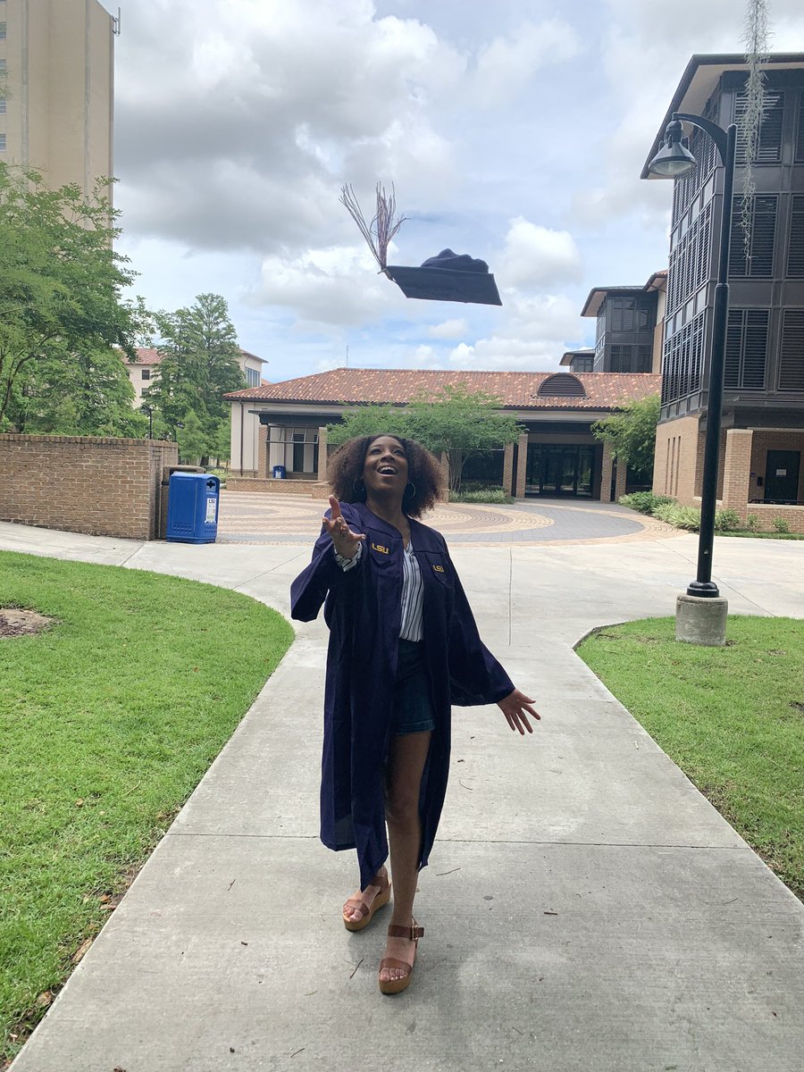 KevinGeorge1911's tweet photo. Right after taking these pics on @LSU’s campus today, we get in the car and my youngest snaps a pic of @Coach_EdOrgeron jogging and says, “It’s Coach O!”😂 #LSUGrad #GeauxTigers #ForeverLSU. Today, I traded in my red & gray for purple & gold. So Proud! @NichollsState https://t.co/xngP7KNZFQ