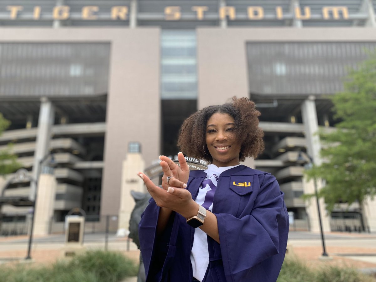 KevinGeorge1911's tweet photo. Right after taking these pics on @LSU’s campus today, we get in the car and my youngest snaps a pic of @Coach_EdOrgeron jogging and says, “It’s Coach O!”😂 #LSUGrad #GeauxTigers #ForeverLSU. Today, I traded in my red & gray for purple & gold. So Proud! @NichollsState https://t.co/xngP7KNZFQ