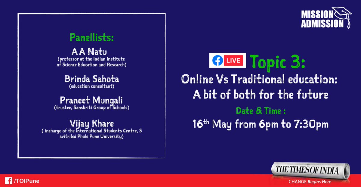 On #MissionAdmission Live today! #onlineeducation vs #traditionaleducation @vijaykhare95 @arvindnatu @CoESMEIISERPUN1 @sanskritischool @IISERPune @SPPUSUofficial @sppu_ciil