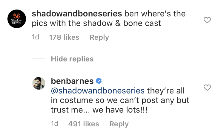 Shadow And Bone Netflix Tv On Twitter Ben Answered A Question About Pics With The Shadow And Bone Cast Via His Latest Ig Post