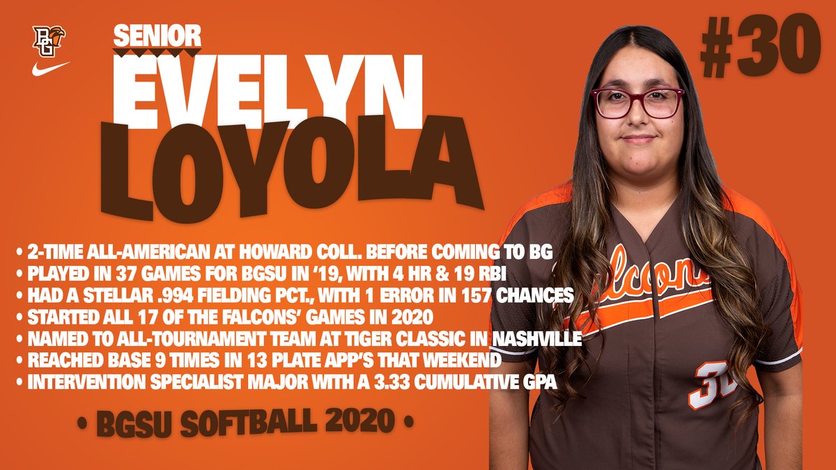 BGSUSoftball's tweet photo. Up next is Evelyn Loyola, a Ventura, Calif., native who was a two-time All-American at Howard College before joining the Falcons! #SoftballSeniors #AyZiggy https://t.co/5GZr4rvtxq