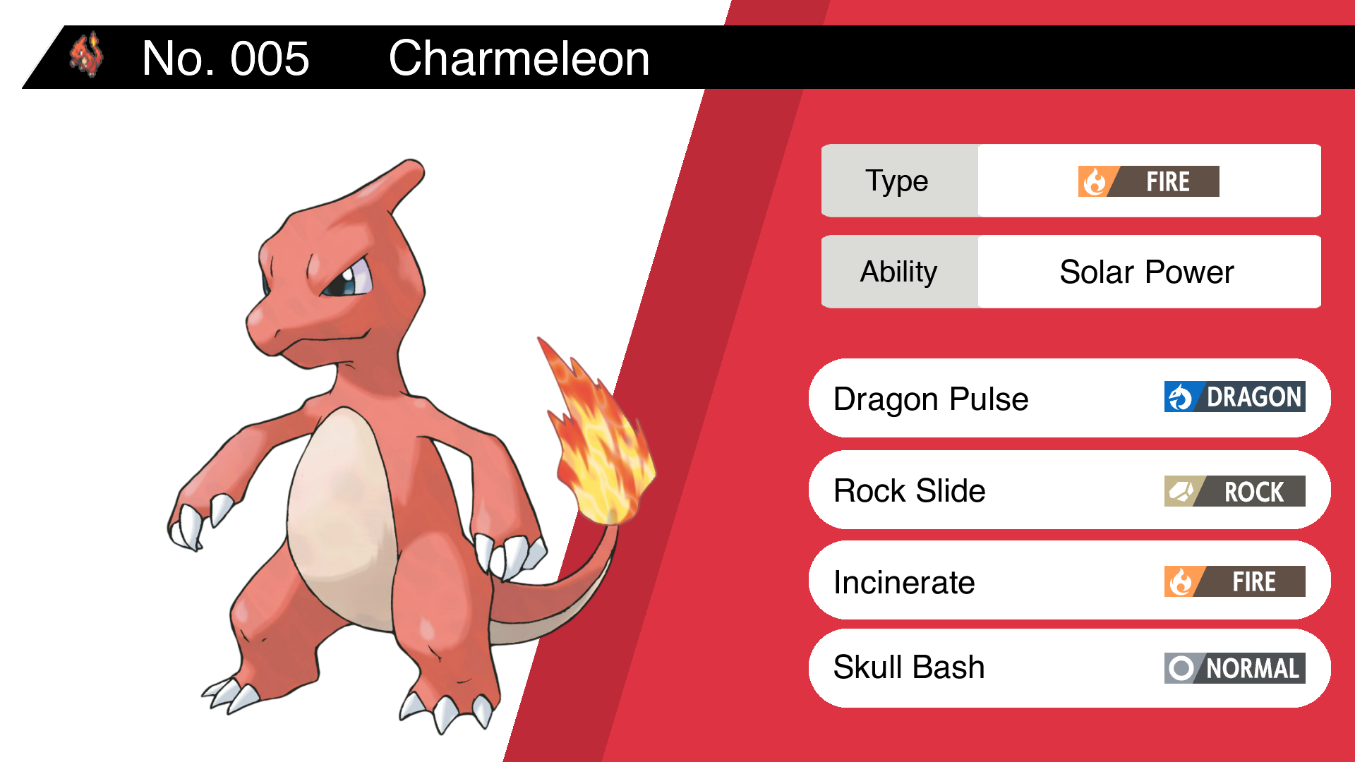 Twitter \ Bot على تويتر: "Charmeleon Ability: Solar Power Moves: Dragon Pulse, Incinerate, Skull Bash #pokemon #Charmeleon https://t.co/qb8Q8Luh2E"