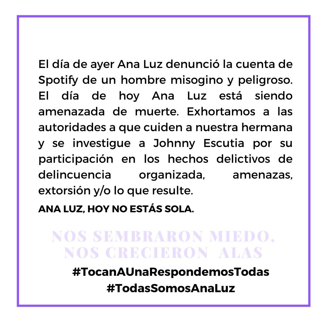 Maria_jocl's tweet photo. "Soy Claudia, soy Estér y soy Teresa. Soy Ingrid, soy Fabiola y soy Valeria. Soy la niña que subiste por la fuerza. Soy la madre que ahora llora por sus muertas."
Y hoy también soy Ana Luz. 
#TocanAUnaRespondemosTodas 
#TodasSomosAnaLuz https://t.co/l8GacK0AaQ