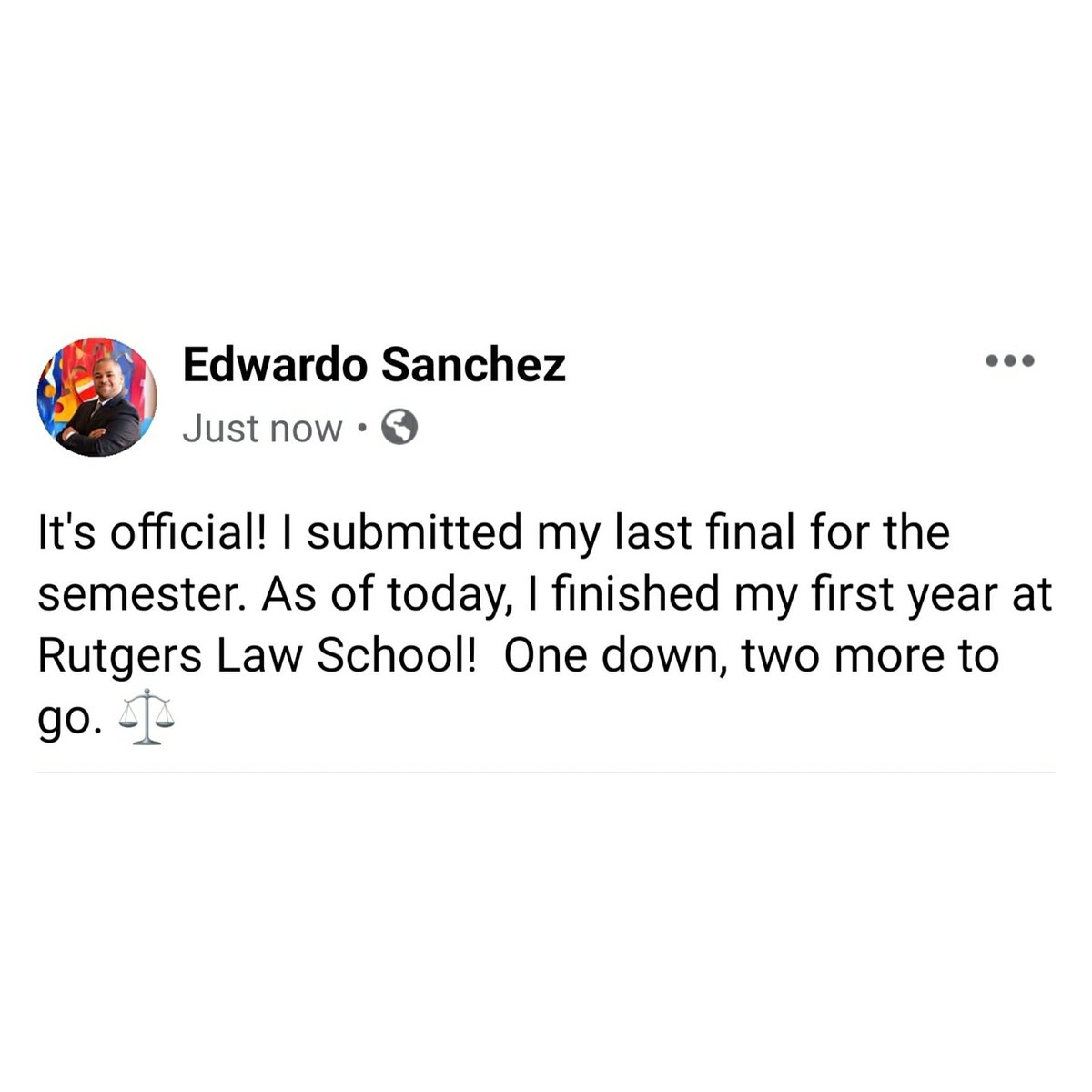 eddy___sanchez's tweet photo. I finished my first year at Rutgers Law! 1 year of law school down, two more to go!! #happyfriday #friday #springsemester #rutgerslawschool #lawschool #1Lyear #rising2L #finishedmyfirstyear #striveforgreatness #alwaysforward https://t.co/qa3Iz9iOEc