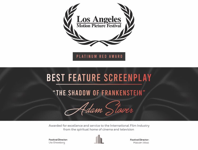 John_Johnson_IV's tweet photo. More awards for #ShadowOfFrankenstein today.  First place from @RoyalWolfFFA and best screenplay from @malibuwestfilm.  @adamstover6 and I are totally floored, honored, and excited.   Thanks to these fine festivals!  My little story is getting acclaim:) https://t.co/fzq5E54T4E