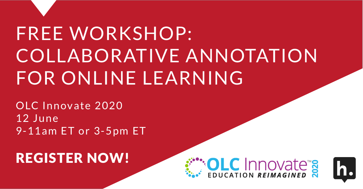 hypothes_is's tweet photo. Attending @OLCToday's #OLCInnovate could be the single best thing you do to enrich your understanding of online learning between now and fall. Put mouse to paper at our free pre-conference #CollaborativeAnnotation workshop on 12 June. https://t.co/4AYVo2ZDeB https://t.co/LSVxvAXEfw