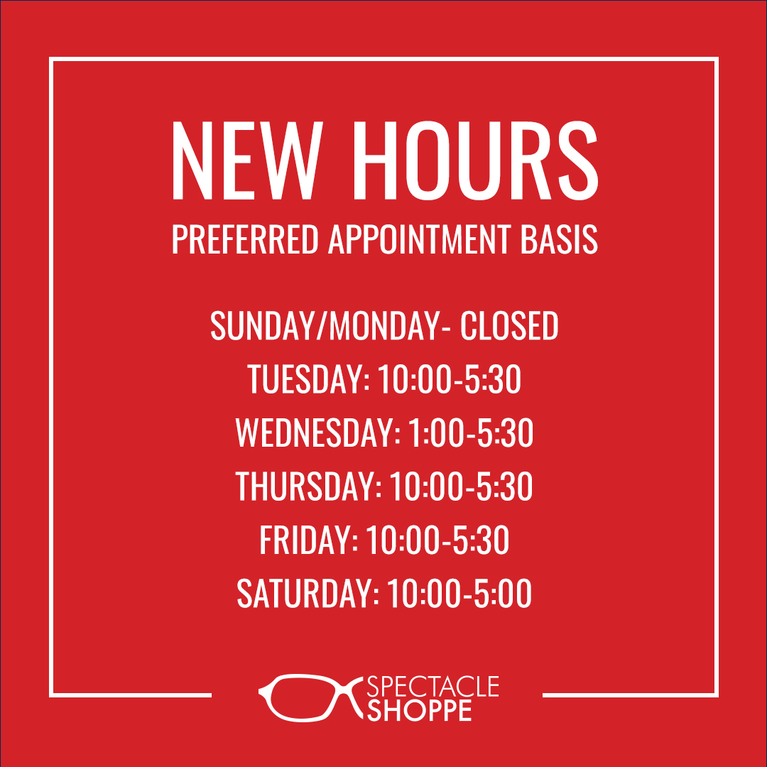 SpectacleShopCA's tweet photo. We're reopening + new hours 🎉

We're excited to return back to more normal hours!

For more information on how we're keeping safe and practicing social distancing, please read here: https://t.co/yyEBEbadzi https://t.co/BTkolVEBGJ