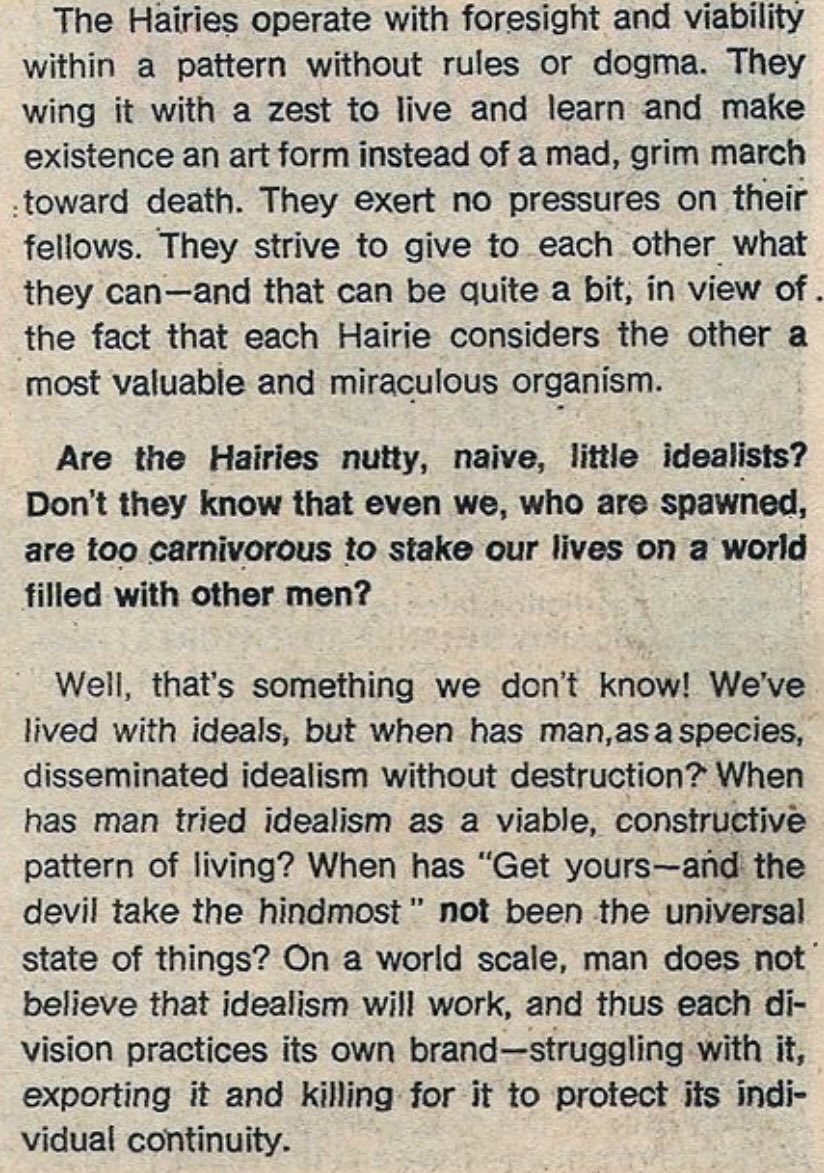 It would be easy to read the ‘Hairies’ as another old misguided sci fi eugenics-fueled utopia if you aren’t hip to Kirby super-metaphors. People “create life” all the time, and an imperfect clone of the previous generation that threatens to go its own way? Thats every generation.