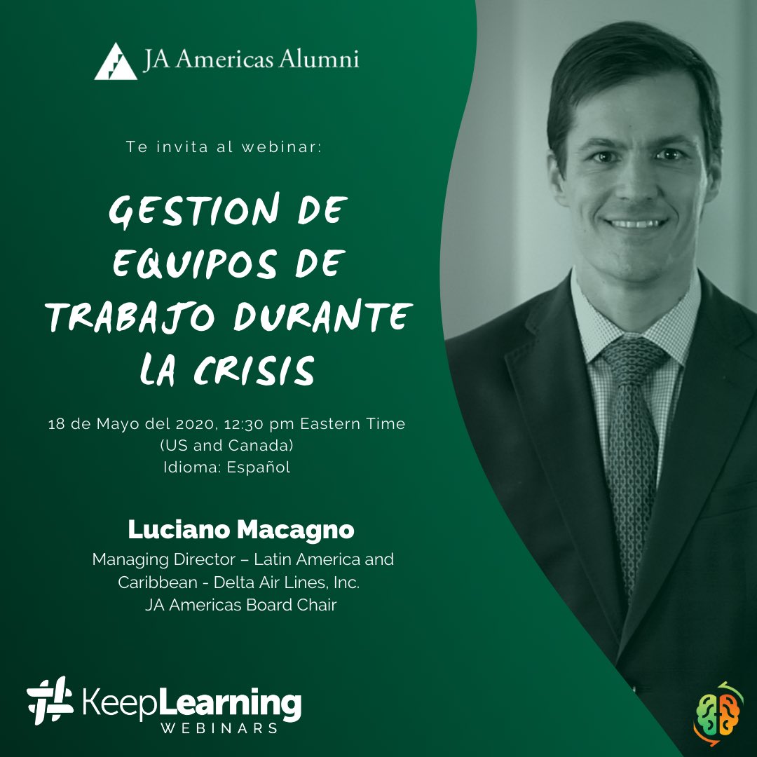 JA Americas Alumni trae un increíble webinar con Luciano Macagno, Director General para Latinoamérica y el Caribe en Delta Airlines. 🙌🏼

Nos enseñará como liderar a un equipo de trabajo durante tiempos difíciles. 💚

Usa el siguiente link para registrarte:
jaworldwide.zoom.us/meeting/regist…