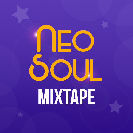 a purple backgrond with illustrated lavendar stars and stylized font for the words neo soul mixtape