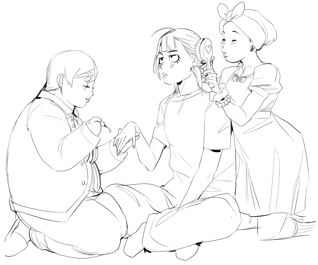 Some ACNH gijinka doodles I did a bit back...
The first one is based on a convo I saw Marina and Flurry having about what to get Sprocket as a present~