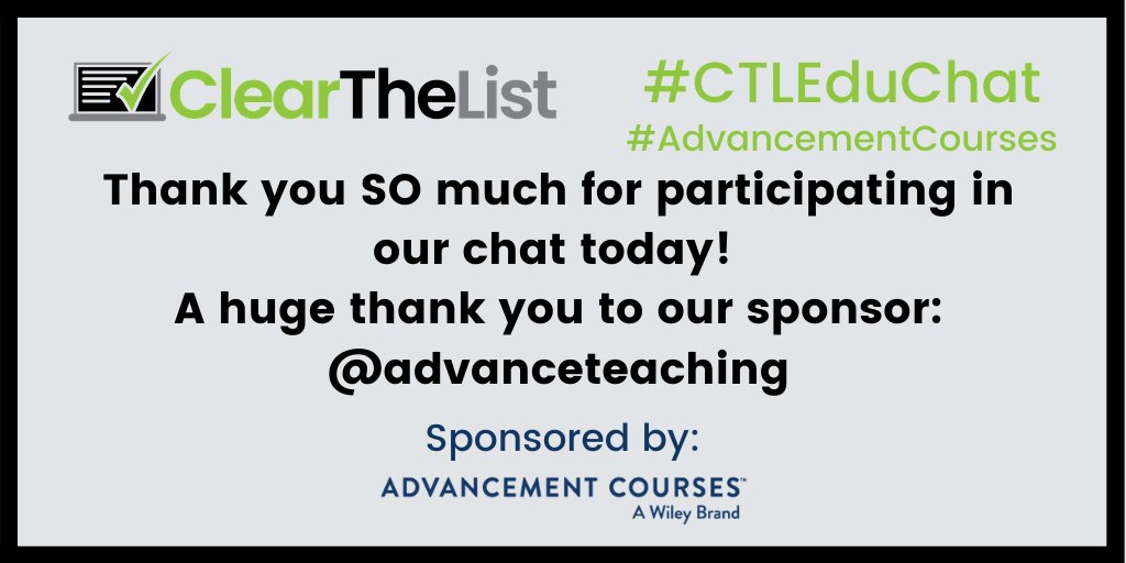 support_a_teach's tweet photo. Thank you so much to everyone who participated in the chat! I hope that you are fulfilled, encouraged, and as always supported as an educator. Your voice matters and I am lucky to know each of you! Be sure to use code "CLEAR20" for 20% off an @AdvanceTeaching course! #CTLEduChat https://t.co/rl6bXDBuKO