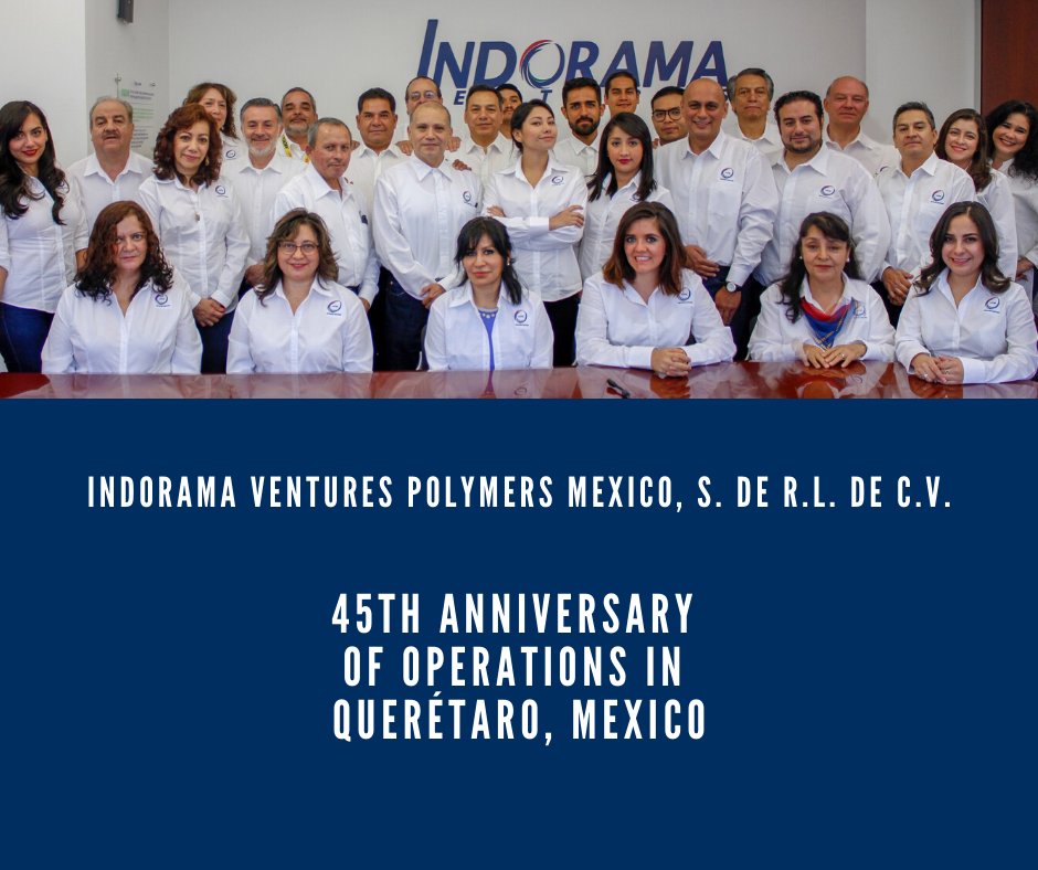 IVLTeam's tweet photo. This year, Indorama Ventures Polymers Mexico, S. de R.L. de C.V. is celebrating its 45th anniversary of operations in Querétaro, Mexico. Congratulations to our Indorama Ventures family at this facility!
#IndoramaVentures
#IVLTeam
#Mexico https://t.co/qSlWltXYpJ