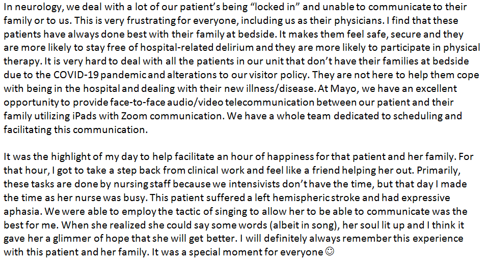 MayoFL_NeuroRes's tweet photo. The #COVID19 pandemic has affected the way #neurology trainees interact with their patients. #MayoClinicFL #NeurocriticalCare Fellow, Dr. Ashley Rogers, reflects on an especially impactful moment. @MayoClinicNeuro #TeleNeuro https://t.co/rRTjYjohJg