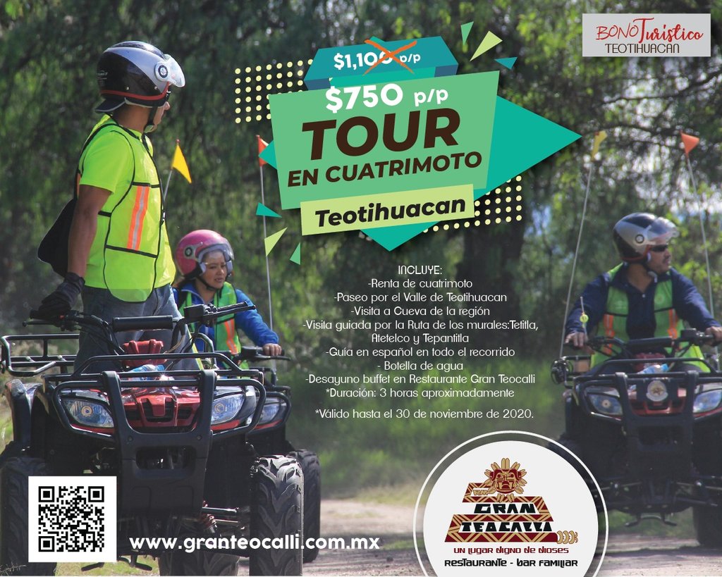 GranTeocalliRM's tweet photo. Aventúrate con nosotros en este estupendo paseo en cuatrimotos, conoce una cueva en Teotihuacan y disfruta de un delicioso desayuno buffet en @GranTeocalliRM https://t.co/NRchTzu5qM