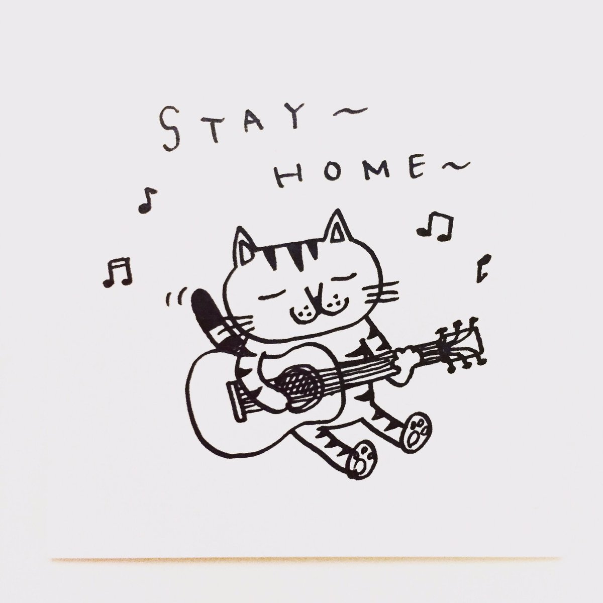 肌子 今日のイラストはコレ ェ おうちでまったりギターを弾く猫 イラスト 猫 ネコ ねこ オリジナル ペン画 アナログ画 絵 猫の絵 白黒猫 キジトラ猫 Stayathome おうちにいよう うちで過ごそう T Co 0okcifgei6