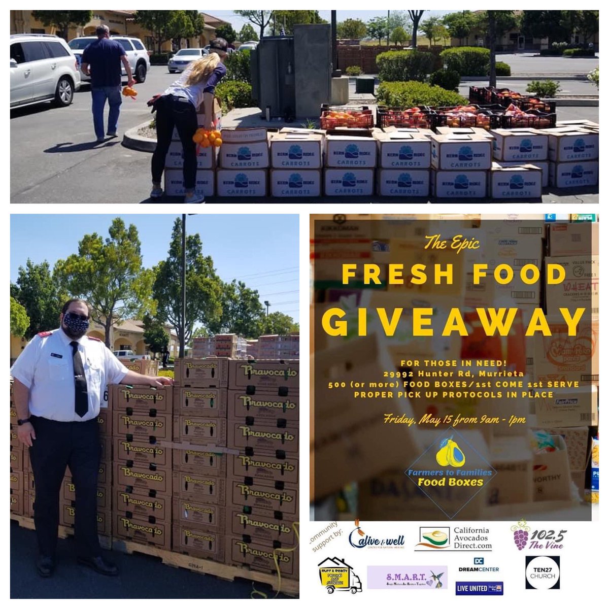 Mimi_Avocado's tweet photo. First day of the Farmers To Families Food Box program in Murrietta, CA connecting local farmers to families in need of fresh healthful food. #CaliforniaAvocadosDirect https://t.co/jb2nU0B9Gy