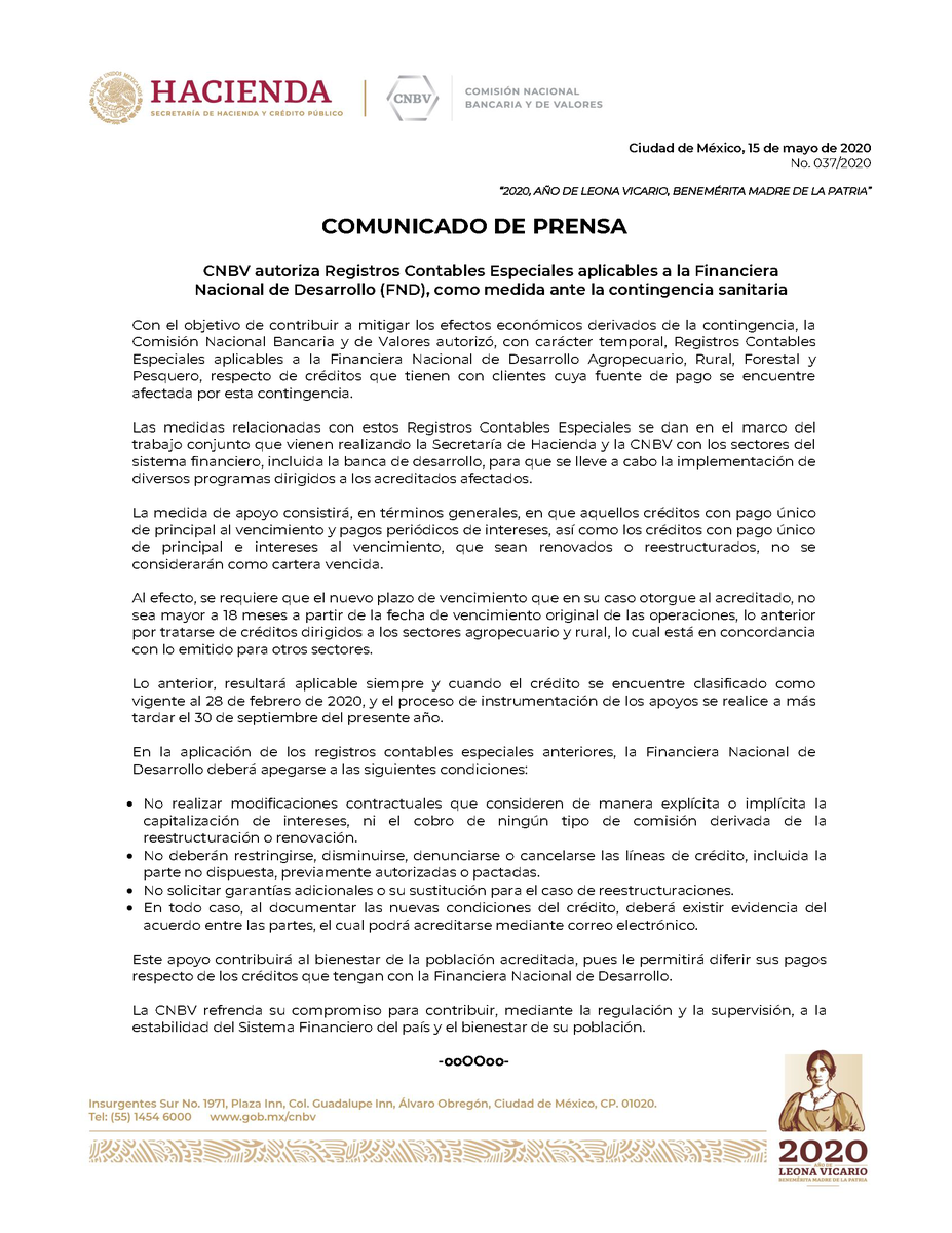 RepComplianceMx's tweet photo. ✅¡AUTORIZADOS!👍Para #AlmacenesGeneralesDeDepósito🏬y @FNDMX🚜la @cnbvmx emite #CCE➕Registros Contables Especiales📒temporales: #Créditos comerciales con fuente de pago afectada por contingencia #COVID19 renovados/reestructurados No serán Cartera Vencida.
#CNBV #RepComplianceMx https://t.co/OkLwfDgBnh