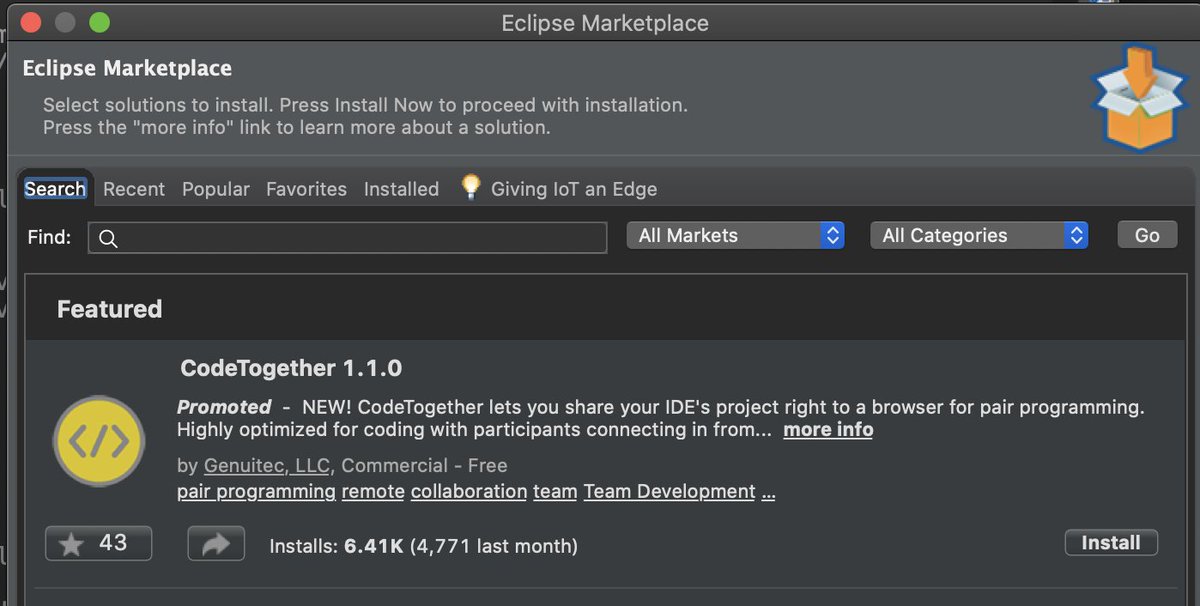 LancerKind's tweet image. #SoftwareDevelopment #PairPrograming
Eclipse marketplace has a Pair Programming plugin! I'm dying to try it out!