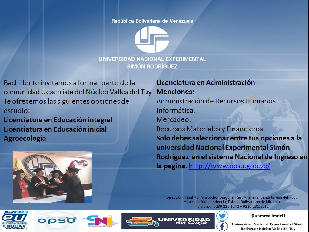 unesrvallesdel1's tweet photo. @unesrvallesdel1 ofrece las siguientes oportunidades de estudio, Bachilleres, #SNI2020 @unesroficial @renriqueramos @CesarTrompizVEN https://t.co/X8pLxb0g5B