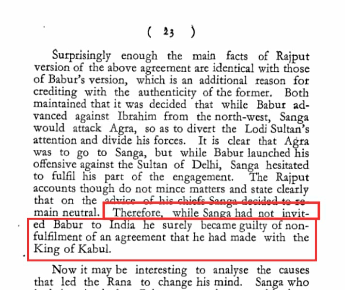 The historians and people who supported idea that Rana Sanga invited Babar gave a very feeble logic that he invited him because he thought that he would come, attack, overcome Lodhi & would go back to his kingdom and then this would be easier for Sanga to dethrone Ibrahim Lodhi.  https://twitter.com/sumllo_ka_pampa/status/1261390601141907457