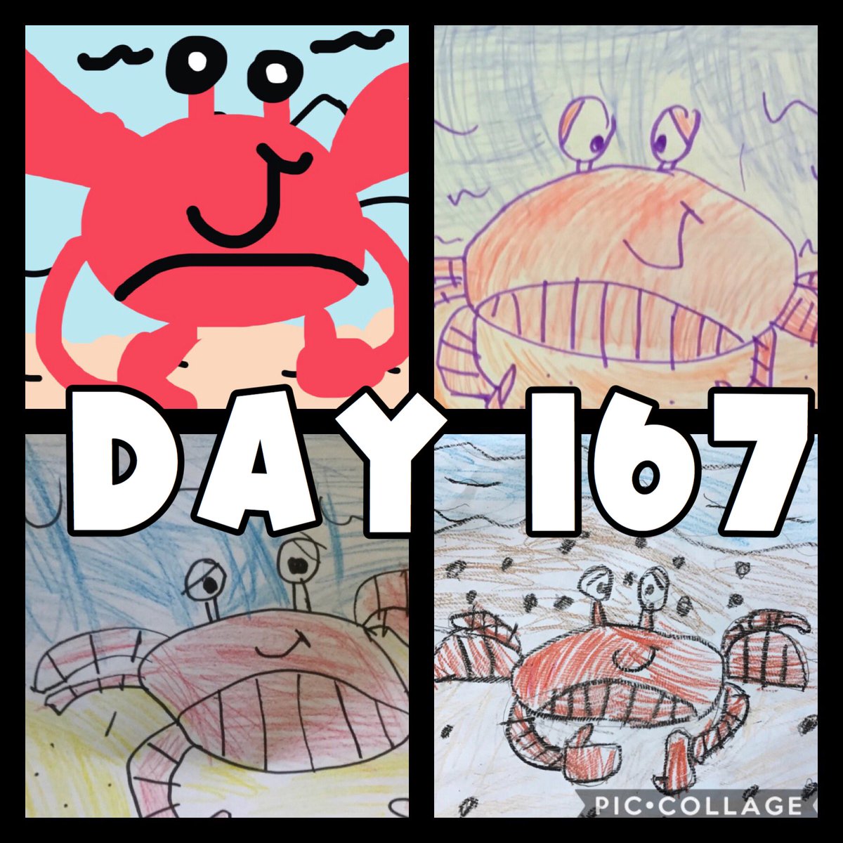 ms_v_rusd's tweet photo. Day 167/180: Day 40 of remote learning. On Fridays we draw! Room 4 did a CRABulous job! #180DaysInFirstGrade #Jellick #WeAreRUSD https://t.co/qMPexB8iHx
