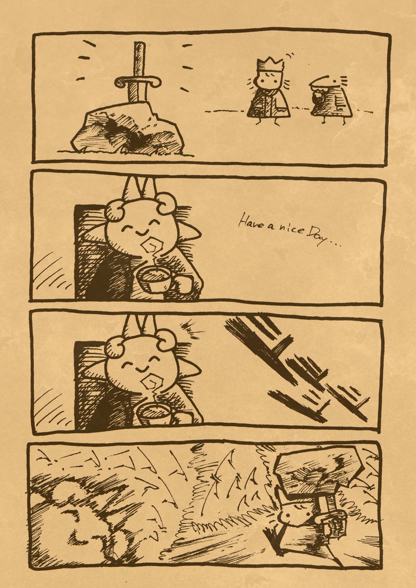 「選ばれし者だけが抜ける伝説の剣」
#漫画
#4コマ 