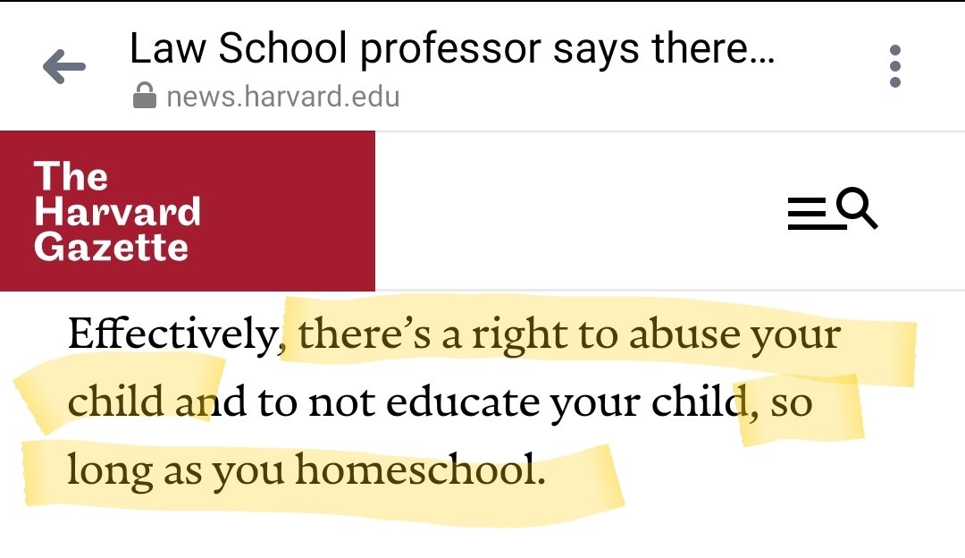 This is total lunacy:Bartholet says "there's a right to abuse your child, so as long as you homeschool."She is a Harvard Law Professor.